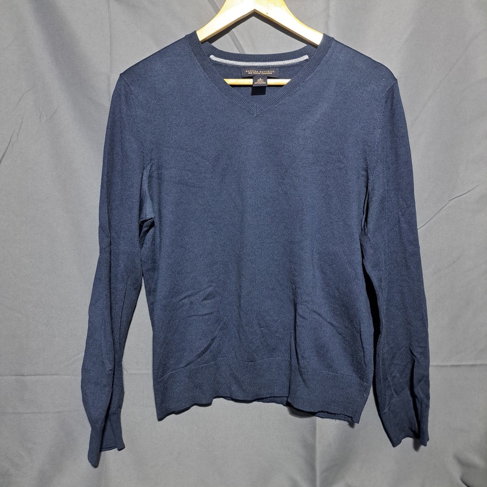 Banana Republic Women's SMALL V Neck Pullover Sweater Blue Silk Cotton Cashmere